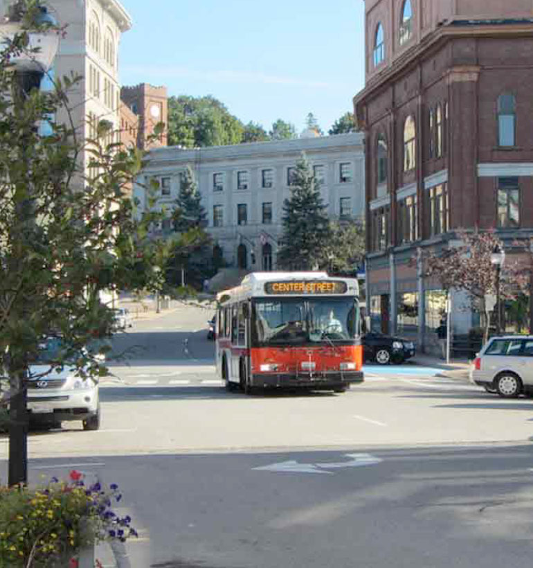 Bus on Center Street route